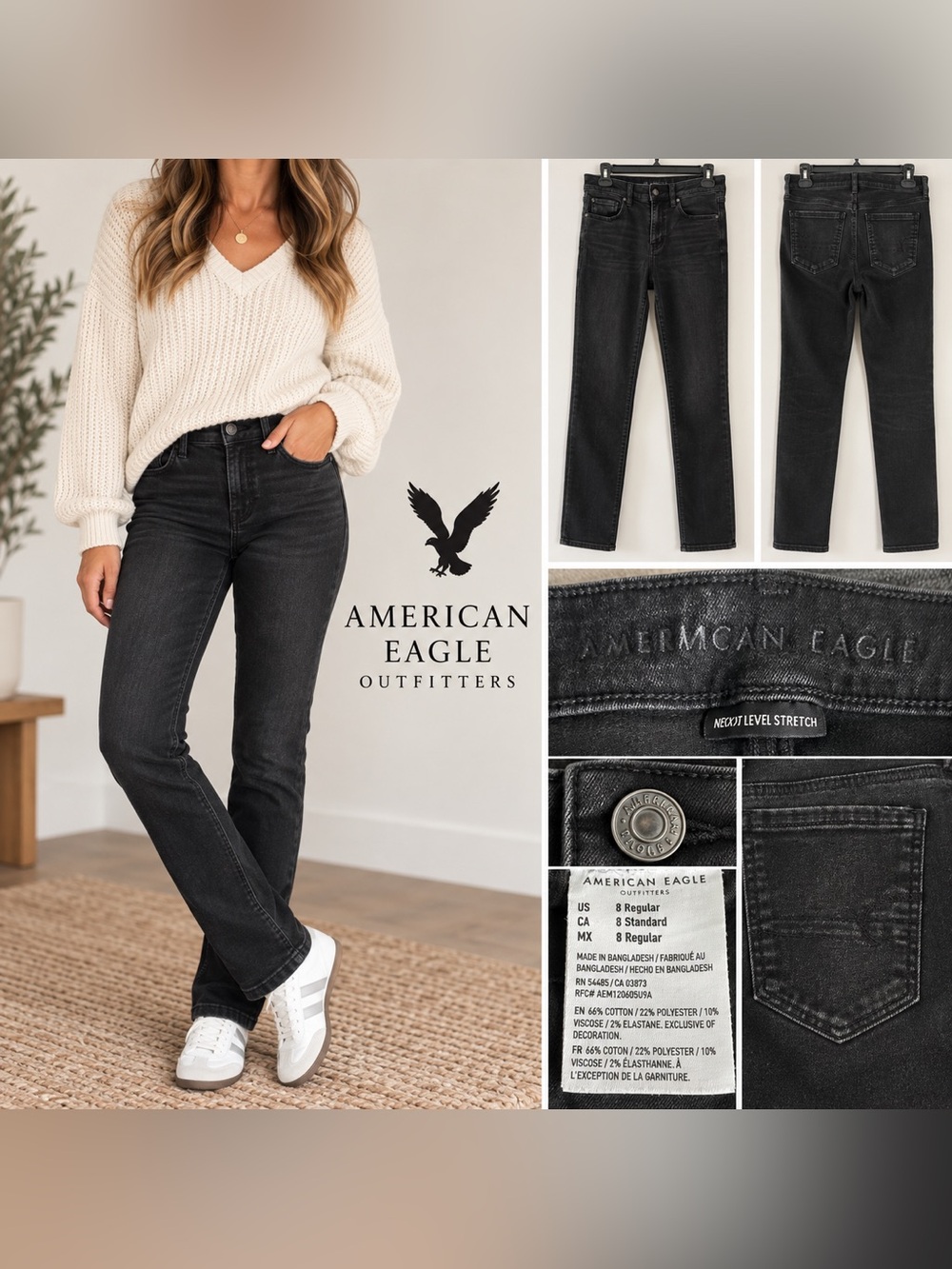 American Eagle Next Level Stretch Black Jeans - Women's Size 8 Regular